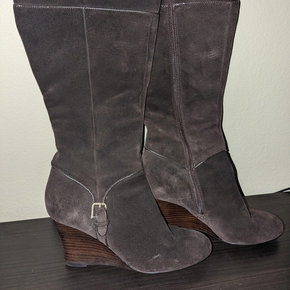 LOFT Tall Knee High Brown Suede Boots Wedge Heel- Size 8